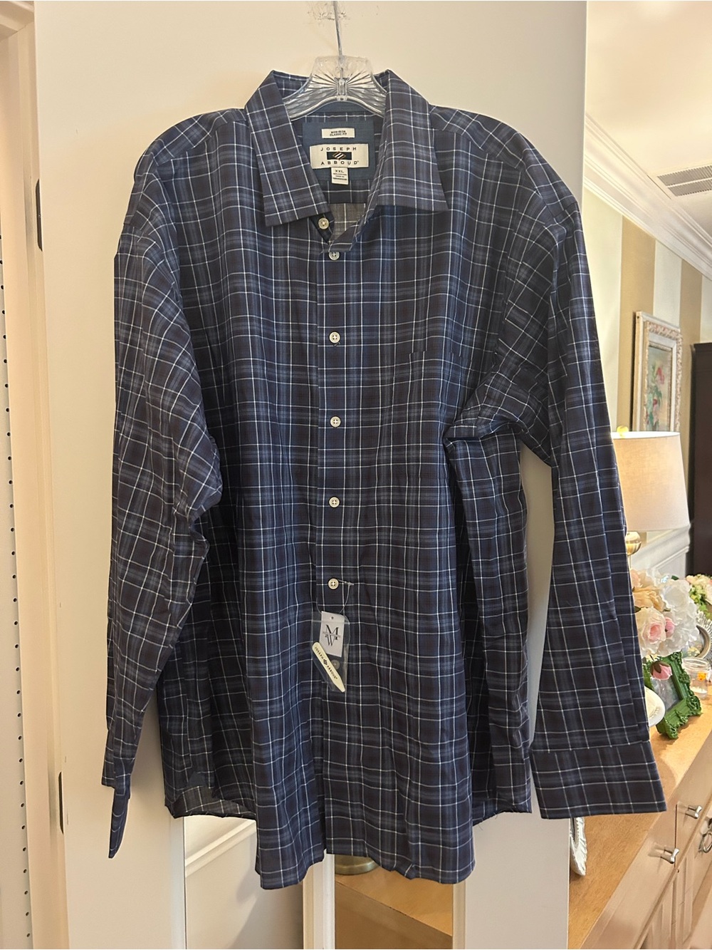 Joseph Navy and White Plaid Button-Down Shirt